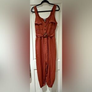 Rust Jumpsuit with Belted Waist